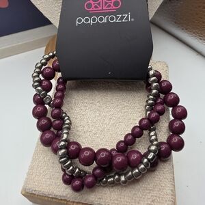 Paparazzi Maroon and Silver Beaded Bracelet (936)